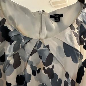 Ann Taylor Silk Sheath Dress, Cream/Blue/Grey Watercolor Print Size 14